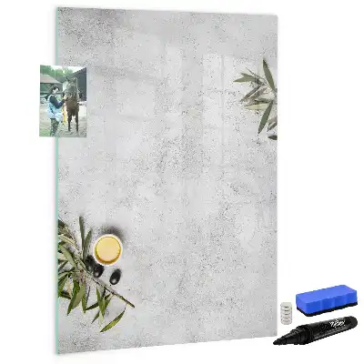 Glazen magneetbord met beton en olijven print beton en olijven