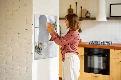 Glazen magneetbord met beton en olijven print beton en olijven