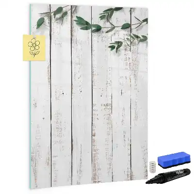 Glazen magneetbord met decoratieve print uitvoering in houten panelen look
