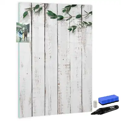 Glazen magneetbord met decoratieve print uitvoering in houten panelen look