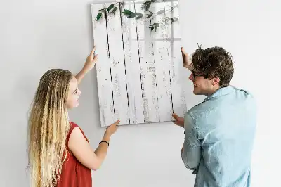 Glazen magneetbord met decoratieve print uitvoering in houten panelen look
