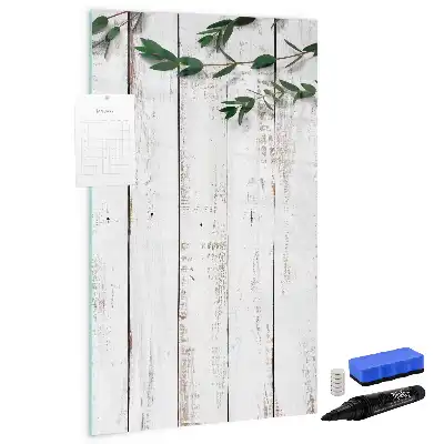 Glazen magneetbord met decoratieve print uitvoering in houten panelen look
