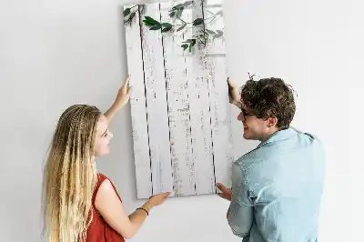 Glazen magneetbord met decoratieve print uitvoering in houten panelen look