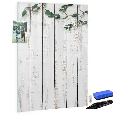 Glazen magneetbord met decoratieve print uitvoering in houten panelen look
