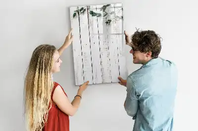 Glazen magneetbord met decoratieve print uitvoering in houten panelen look