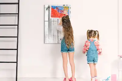 Glazen magneetbord met decoratieve print uitvoering in houten panelen look