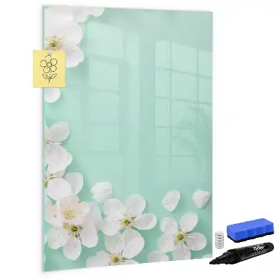 Magnetisch glazen memobord voor aan de muur met bloeiende bloemen