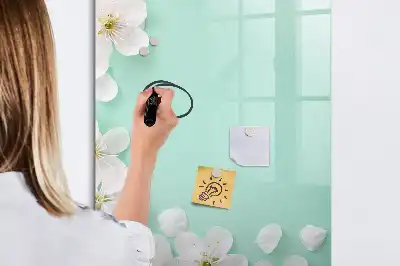 Magnetisch glazen memobord voor aan de muur met bloeiende bloemen