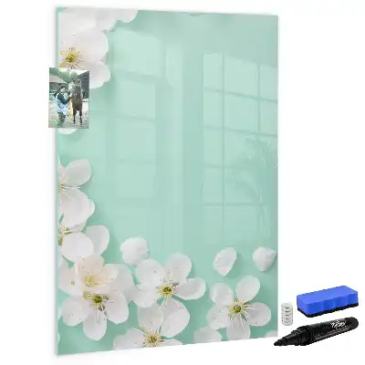 Magnetisch glazen memobord voor aan de muur met bloeiende bloemen