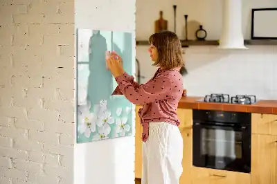 Magnetisch glazen memobord voor aan de muur met bloeiende bloemen