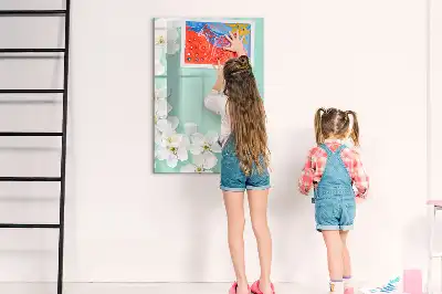Magnetisch glazen memobord voor aan de muur met bloeiende bloemen