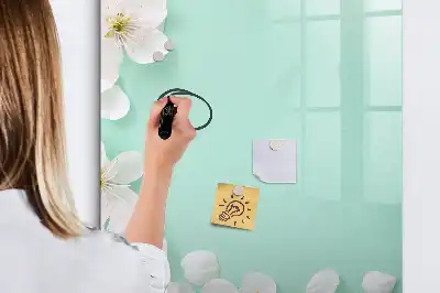 Magnetisch glazen memobord voor aan de muur met bloeiende bloemen