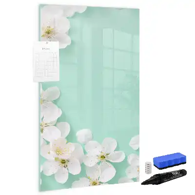 Magnetisch glazen memobord voor aan de muur met bloeiende bloemen