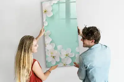 Magnetisch glazen memobord voor aan de muur met bloeiende bloemen