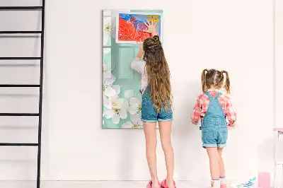 Magnetisch glazen memobord voor aan de muur met bloeiende bloemen