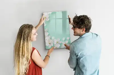 Magnetisch glazen memobord voor aan de muur met bloeiende bloemen