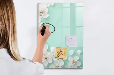 Magnetisch glazen memobord voor aan de muur met bloeiende bloemen