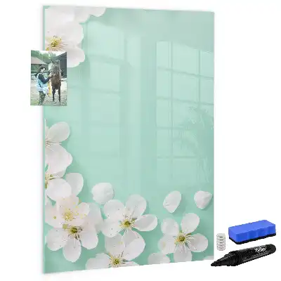 Magnetisch glazen memobord voor aan de muur met bloeiende bloemen