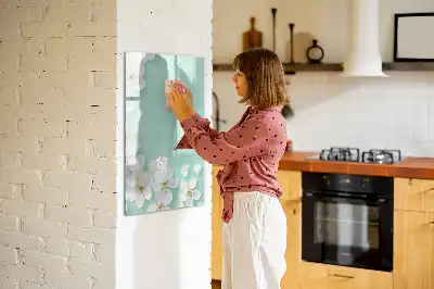 Magnetisch glazen memobord voor aan de muur met bloeiende bloemen