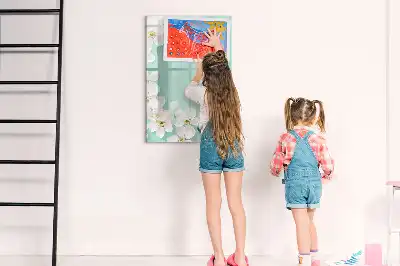 Magnetisch glazen memobord voor aan de muur met bloeiende bloemen