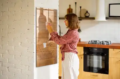 Glazen magneetbord met decoratieve print van houten panelen