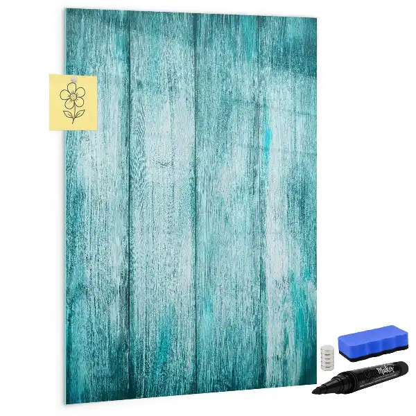 Magnetisch glazen memobord voor aan de muur in de kleur blauw hout