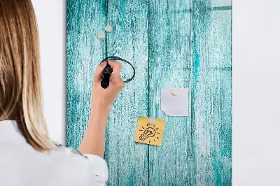 Magnetisch glazen memobord voor aan de muur in de kleur blauw hout
