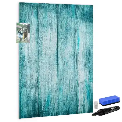 Magnetisch glazen memobord voor aan de muur in de kleur blauw hout