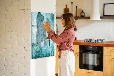 Magnetisch glazen memobord voor aan de muur in de kleur blauw hout