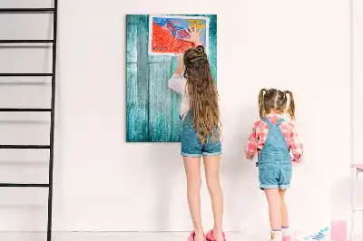 Magnetisch glazen memobord voor aan de muur in de kleur blauw hout