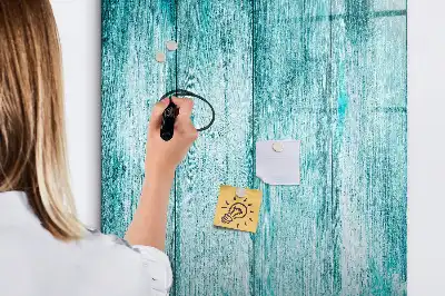 Magnetisch glazen memobord voor aan de muur in de kleur blauw hout