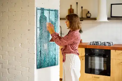 Magnetisch glazen memobord voor aan de muur in de kleur blauw hout