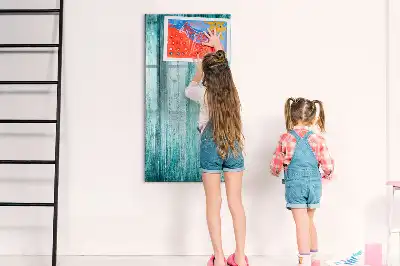 Magnetisch glazen memobord voor aan de muur in de kleur blauw hout