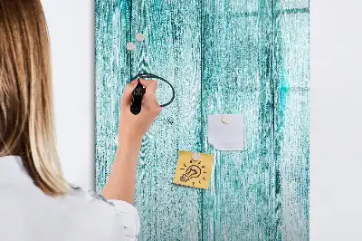 Magnetisch glazen memobord voor aan de muur in de kleur blauw hout