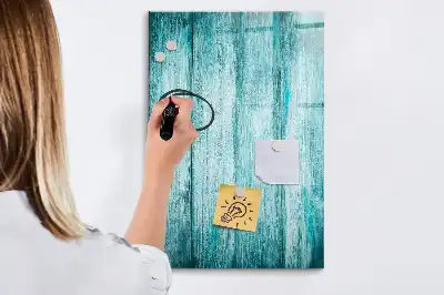 Magnetisch glazen memobord voor aan de muur in de kleur blauw hout