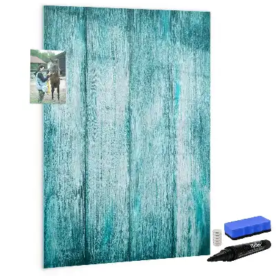 Magnetisch glazen memobord voor aan de muur in de kleur blauw hout