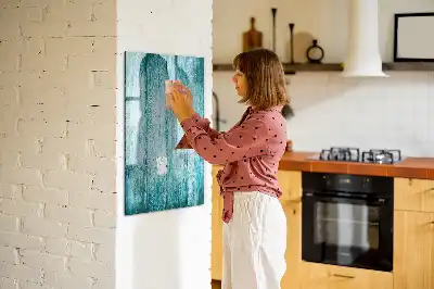 Magnetisch glazen memobord voor aan de muur in de kleur blauw hout
