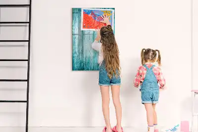 Magnetisch glazen memobord voor aan de muur in de kleur blauw hout