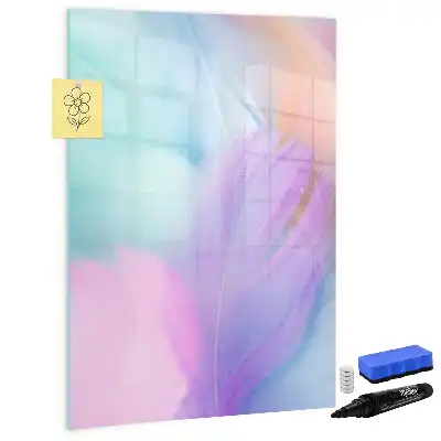 Glazen magneetbord met decoratieve print met pastel veren