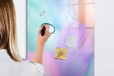 Glazen magneetbord met decoratieve print met pastel veren