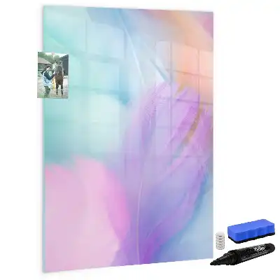 Glazen magneetbord met decoratieve print met pastel veren