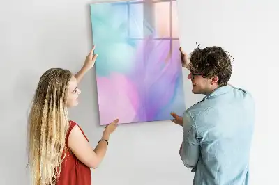 Glazen magneetbord met decoratieve print met pastel veren