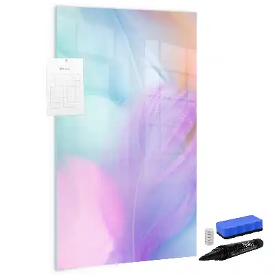 Glazen magneetbord met decoratieve print met pastel veren