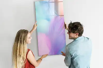 Glazen magneetbord met decoratieve print met pastel veren