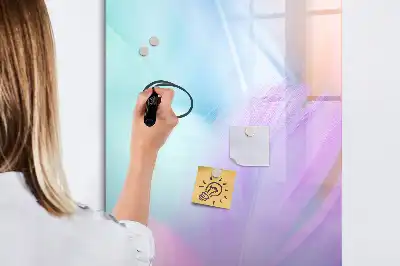 Glazen magneetbord met decoratieve print met pastel veren