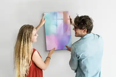 Glazen magneetbord met decoratieve print met pastel veren