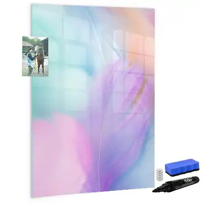 Glazen magneetbord met decoratieve print met pastel veren