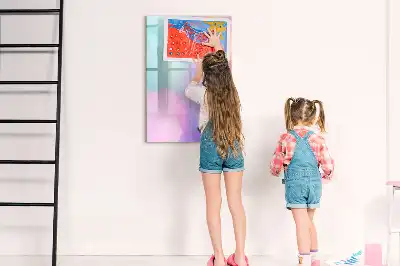 Glazen magneetbord met decoratieve print met pastel veren