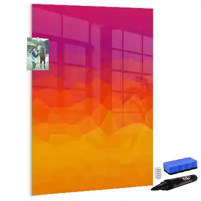 Glazen magneetbord met decoratieve print van een geleidelijke zonsopgang