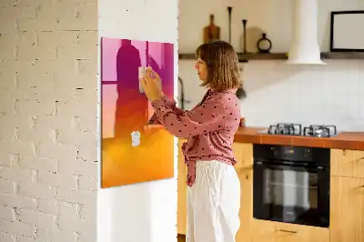 Glazen magneetbord met decoratieve print van een geleidelijke zonsopgang